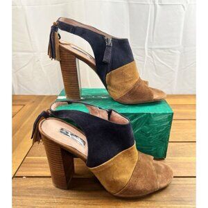 Halogen SZ 8.5 Women's Colorblock Tassel Suede Leather Peep-Toe Slingback Shoes